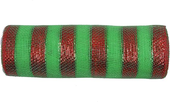 10 inch x 30 feet(10 Yards)-YYCRAFT Metallic Poly Mesh Ribbon(Red/Lime)