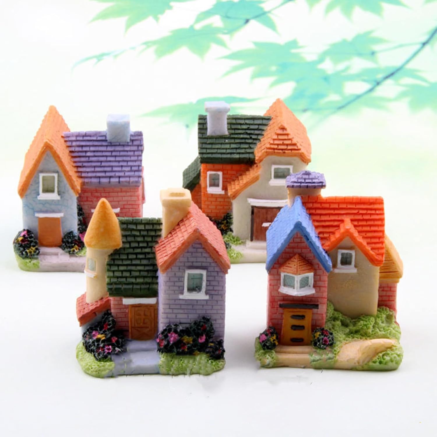 Resin Miniature House 4PCS Miniature House Fairy Gardening Micro Landscape Village Stone House Bonsai Terrarium Crafts Ornaments Accessories Home Decoration B