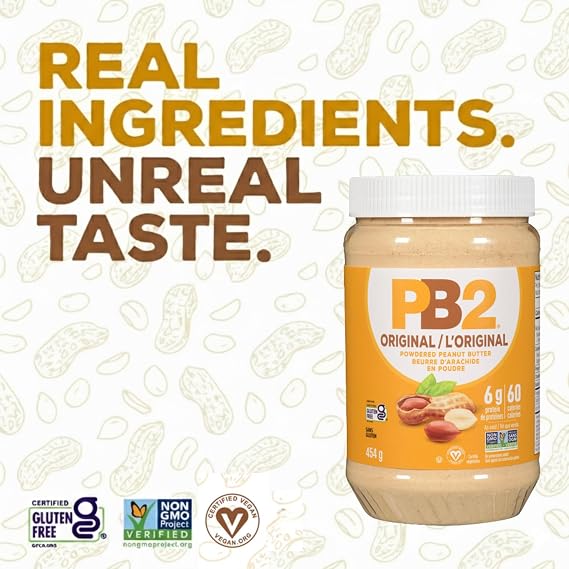 PB2 Original Powdered Peanut Butter - 16 oz Jar, 6g of Protein, 90% Less Fat, Certified Gluten Free, Only 60 Calories per Serving, Perfect for Protein Shakes, Smoothies, and Low-Carb, Keto Diets