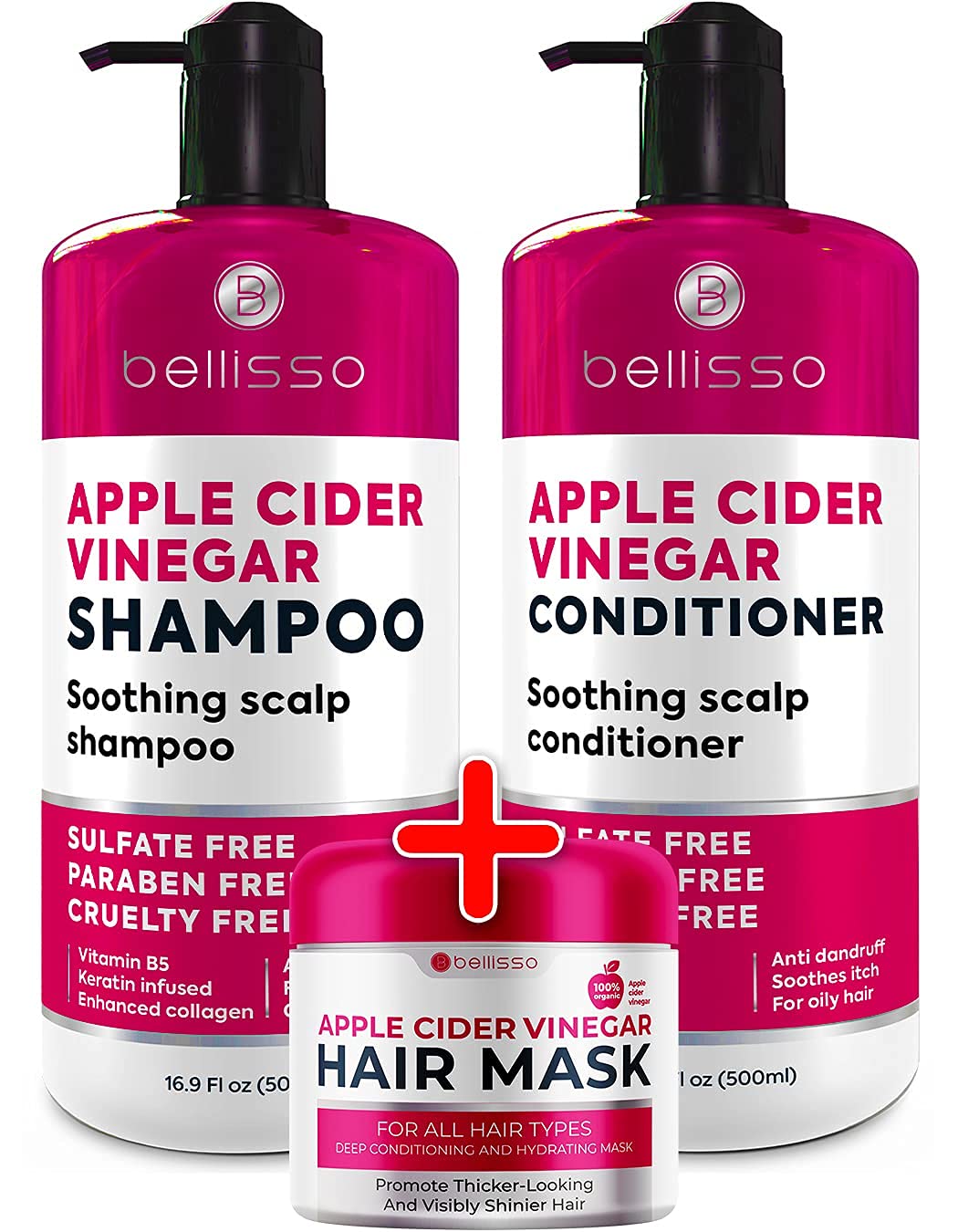 Apple Cider Vinegar Shampoo and Conditioner ​and Hair Mask- ​Anti Dandruff Sulfate Free Scalp Treatment - Deep Treatment ​with​ Argan Oil for​ Dry Damaged Hair