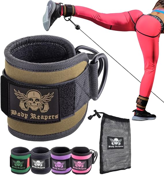 Gym Ankle Cuff Cable Attachment with Adjustable Strap, Durable Double D-Rings & Cushioned Design for Glute, Leg & Lower Body Exercises, Comfortable Workout Straps & Ankle Cuff
