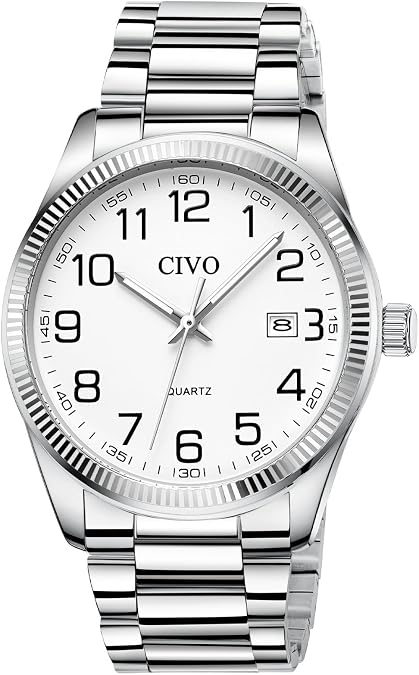 CIVO Durable Analog Watches for Men: High-Hardness Mineral Glass & Stainless Steel Scratch-Resistant from Luggage During Business Travel for Sales Reps