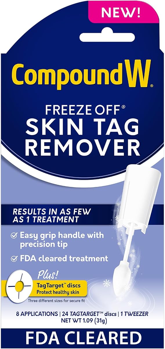 Compound W Freeze Off Skin Tag Removal Kit, 8 Applications with Tweezers | FDA Cleared Treatment, Effective At-Home Skin Tag Remover, Tag Target Discs Protect Healthy Skin, For Ages 22+