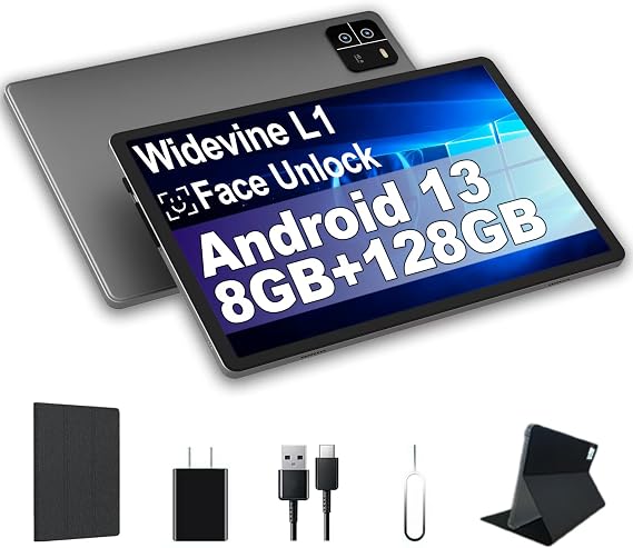 Android 13 Tablet, 10.1 Inch Android Tablet, 8GB RAM 128GB ROM 1TB Expand, Octa-Core Processor, 1280x800 IPS HD Touchscreen, 8000mAh Battery,GPS, 5G WiFi,4G LTE,Bluetooth (Dark Grey)