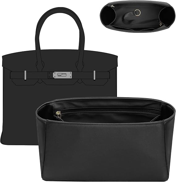 Doxo Satin Purse Organizer Insert for Hermes Birkin 25, Black