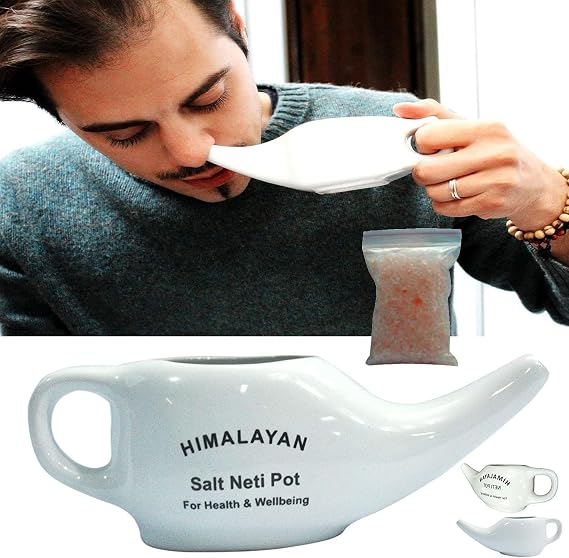 Himalayan Salt Pipe Inhaler Ceramic/Salt Inhaler The Salt Therapy Inhalators for Allergy Filled with 100% Pure Himalayan Salt Crystal Allergy and Breathing Difficulties Relief (Netipot)