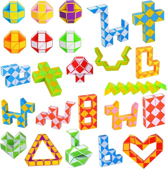 Ainiv Magic Snake Cube, 24 Pack 24 Blocks Mini Fidget Snake Cube, Fidget Snake Toy for Kids, Mini Twist Puzzle Cubes, Party Supplies, Birthday Party Favors, Goodie Bags Fillers, Random Color