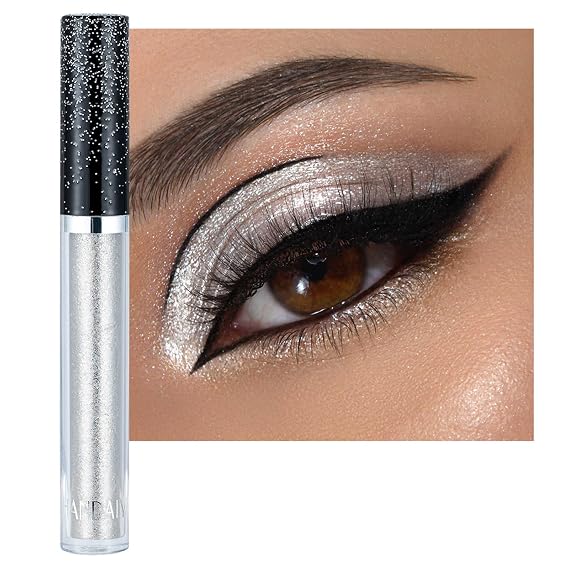 Glitter-Eyeshadows, Liquid Eyeshadows, Long-lasting Metals-Gloss-Sparkling Silver, Gold High-pigmented Colorful Glitter-Eye-Shadows(01#Silver)