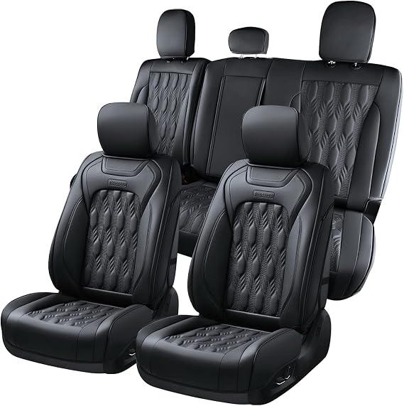 Coverado Car Seat Covers Full Set, Leather Ford F150 Seat Covers Fit for 2015-2026 F150 and 2017-2026 F250 F350 F450 Super Duty Crew Cab XL XLT Lariat King Ranch Platinum (Black)