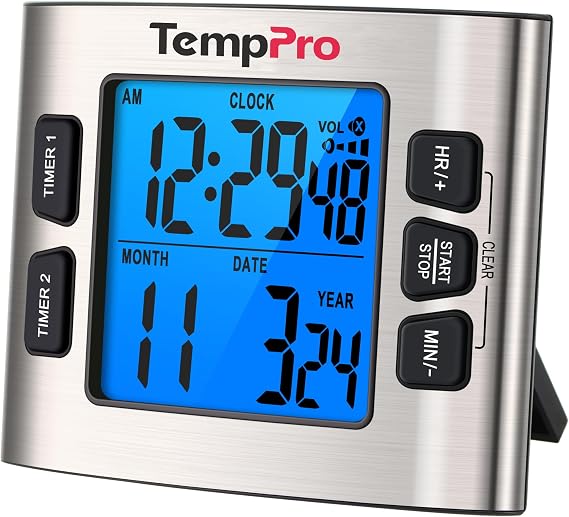 TempPro TM02 24H Kitchen Timer with Clock Mode & Dual Digital Timers