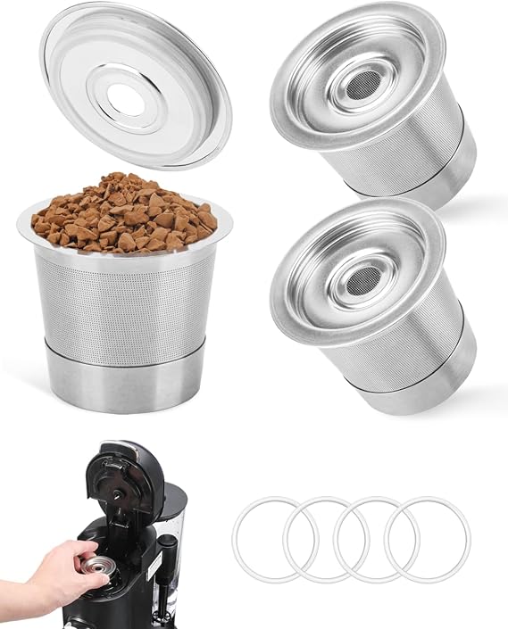 3-Pack Reusable K Cups And Coffee Pods For Ninja Coffee Maker CFP101 & PB051-304 Stainless Steel K Cups Coffee Filters - Accessories for Ninja Single Serve And Dual Brew Coffee Maker