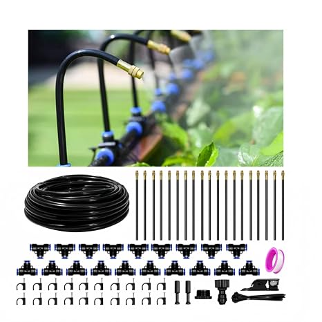 60FT Drip Irrigation Kit, 19 360° Copper Nozzles, Garden Watering System