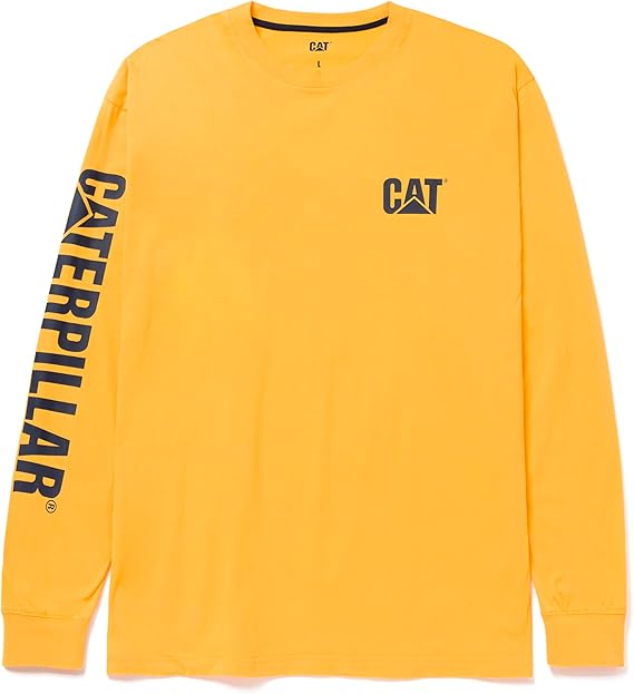 Caterpillar Trademark Banner Long Sleeve Tee Shirts for Men with Center Back Neck Wire Management Loop and Cat Workwear Logo | Center Back Neck Wire Management Loop, Cat Logos