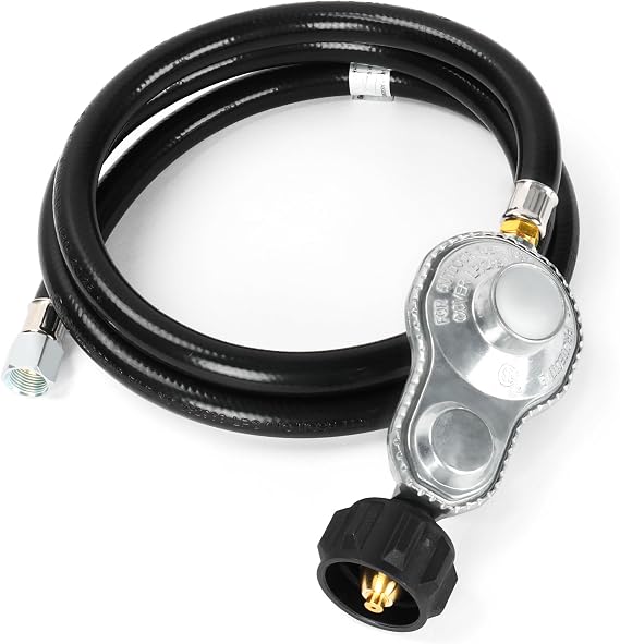 GENMAX GMLPGK Two Stage Propane Regulator with 5ft Hose,Dual Stage Propane Hose with QCC1/Type1 Connector,CSA Certified,for Most LP Generators,Gas Grills,Heaters,Fire Pits(3/8" Female Flare Nut)