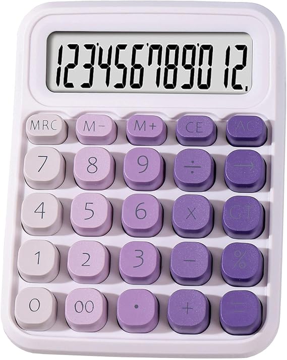 Mechanical Calculator,Desk Calculator Cute 12 Digit Large LCD Display and Big Buttons,Basic Office Calculator with Large LCD Display for Office, Home, School (Purple)