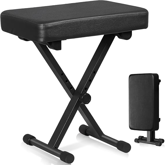 JupiterForce Piano Bench, Adjustable Padded Piano Stool Keyboard Bench X-Style Piano Chair Seat Keyboard Stool, Black