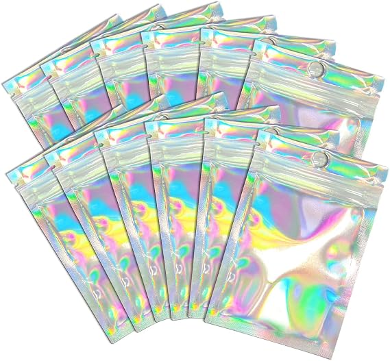Trunple Smell Proof Bags & Resealable Foil Pouch Bag [100 PCS ] Great for Party Favor Food Storage Holographic Color 2.3 x 3 Inch