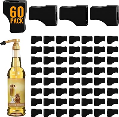60 Pack Coffee Syrup Pump Tip Covers Black Rubber Pourer Cap Syrup Cap for Syrup Pump Keep Syrup Sugar Condiments Olive Clean Preserved, Fit Pour Dispenser, Oil Liquor Bottle, Long Lotion Pumps