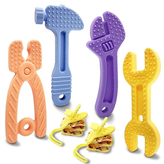 Teething Toys for Babies, Baby Teething Toys, Silicone Baby Teether Toys, Baby Chew Toys, Molar Teether, Hammer Wrench Spanner Pliers Shape Teething Toys for Boys Girls