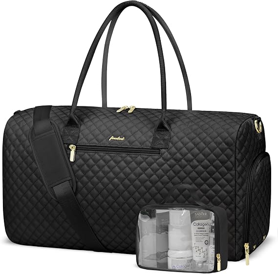 Women Weekender Travel Duffle Bag: Travel Duffel Overnight Bags with Shoe Compartment Large Carry on Tote with Toiletry Bag Weekend Traveling Yoga Gym Hospital Bag for Women with Wet Pocket Black