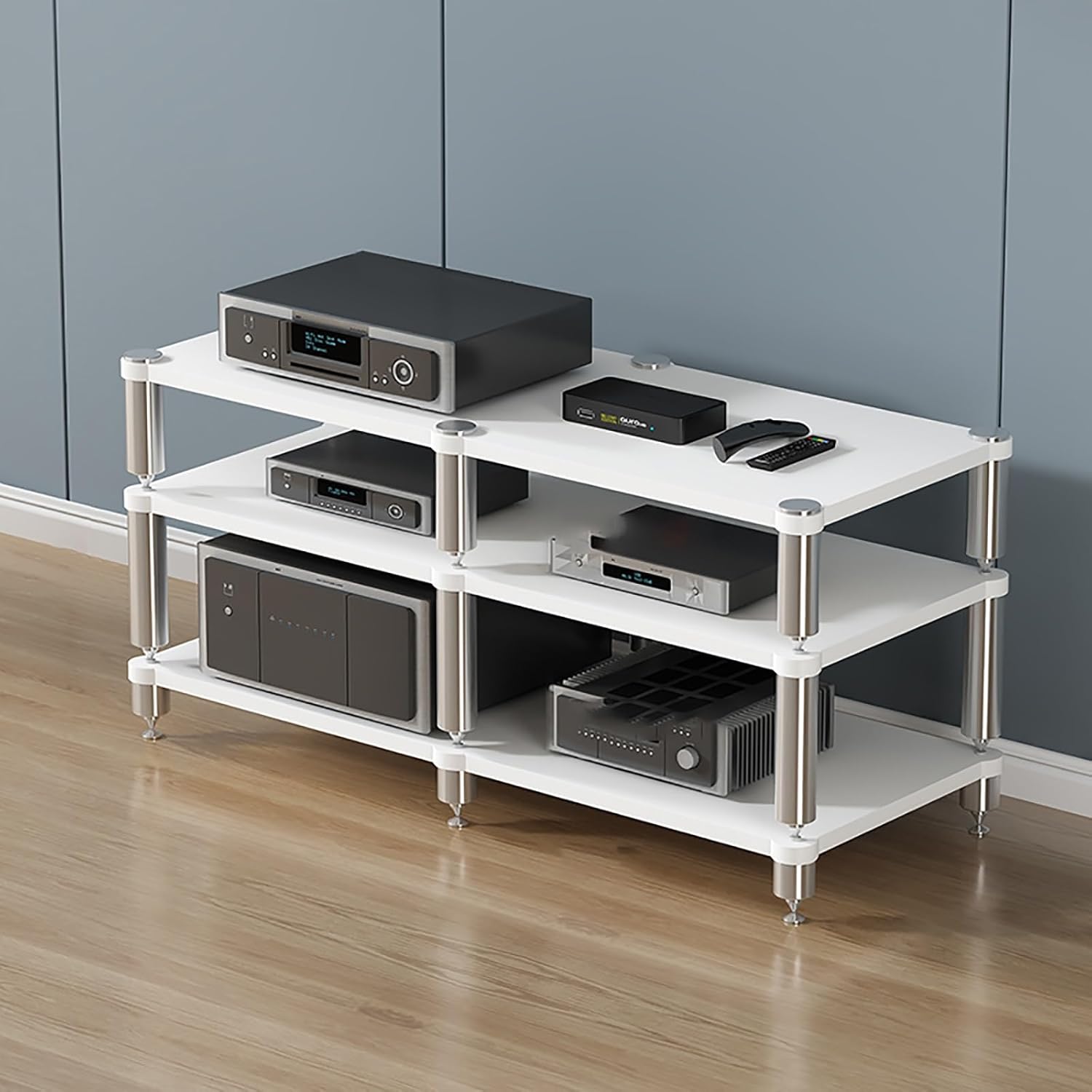 Gaming Shelf,Media Stand,Audio Rack,Portable Media Storage Rack,Audio Rack Tower Perfect,Projector Shelf,Design AV Media Stand,Perfect for Projector, DVD Player,Game Console,Cable Box.White,120x48x63