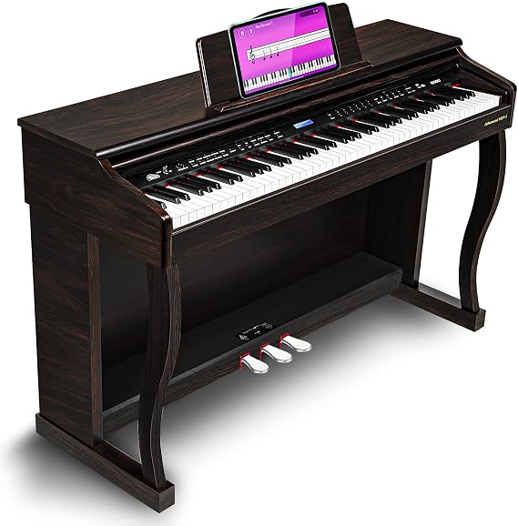 Digital Piano, 88 Keys Weighted Home Digital Piano Brown Bundle with Furniture Stand and Slide Key Cover for Beginners Adults, by Vangoa