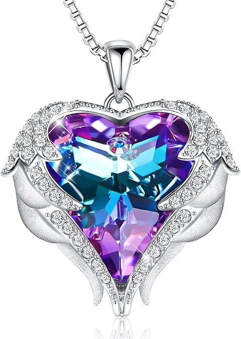 CDE Angel Wings Heart Birthstone Pendant Necklace Gift for Women | Silver/Gold Tone,Ideal Birthday & Anniversary Jewelry Gift for Wife,Girlfriend,Her