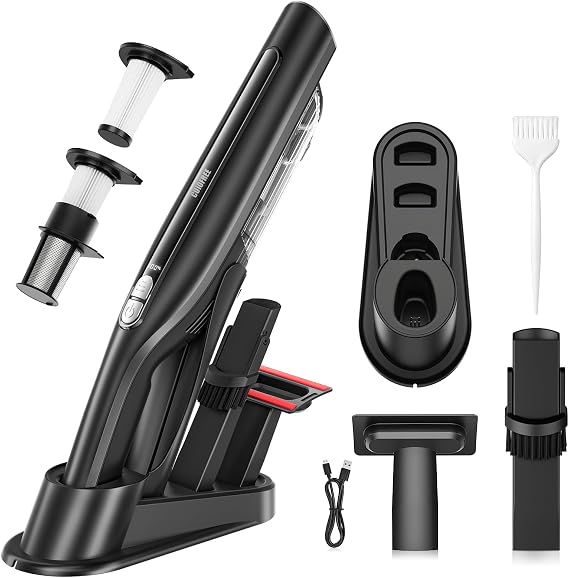 Cordless Handheld Vacuum,24KPA Powerful Hand Held Vacuum,Portable Rechargeable Car Vacuum Cleaner with Brushless Motor,Charging Dock and Washable Filter for Car,Home,Office,Pet Pair,Black