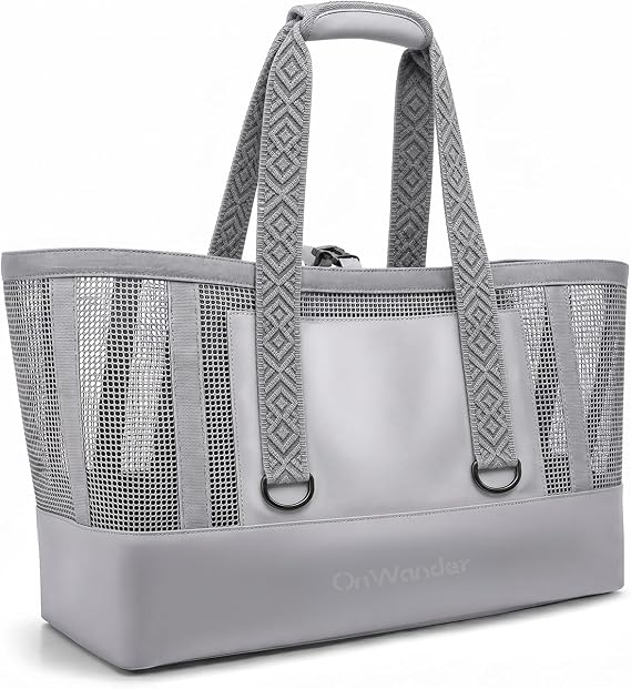 Large Mesh Beach Bag, Waterproof Bottom Tote, Structured Design Waterproof Pocket, Sandproof Pool Bag for Cruise Gym
