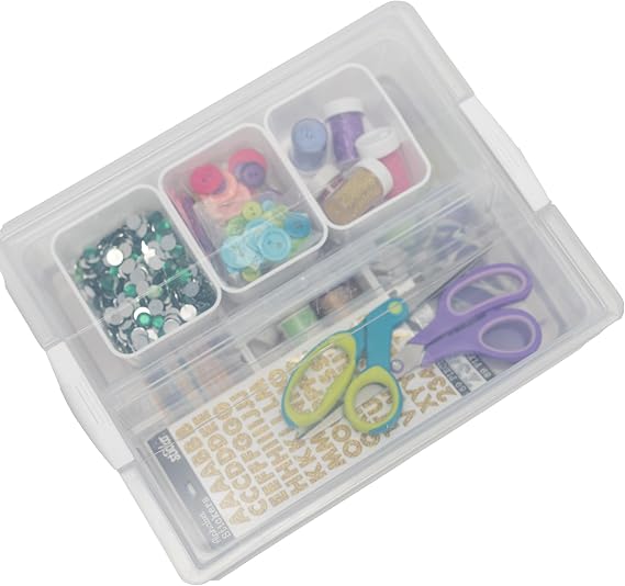 Everything Mary 7-Piece Clear Plastic Craft Organizer Large Portable Hobby Storage Box with Removable Bins for Beads, Sewing, Art Supplies & DIY Tools 14 x 11.5 x 5.75