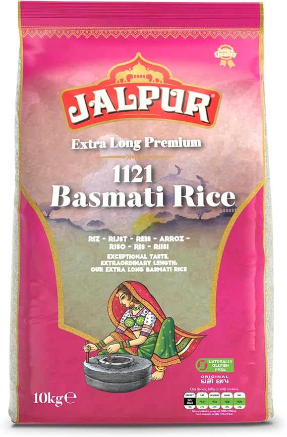 Jalpur Long Premium Basmati Rice 10kg | Extra Long 1121 Platinum Basmati | 100% Pure Basmati Grains | Aromatic & Non-Sticky | Symbol of Quality for Everyday Meal Suitable for Vegetarians