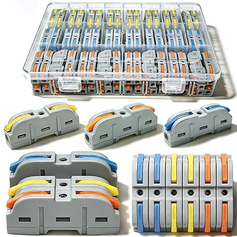 100pcs Lever Wire Connectors, 1 in 1 out Inline Electrical Wire Splicing Connector, Compact Wire Connectors for Circuit Inline Splices, AWG 28-12, multicolour