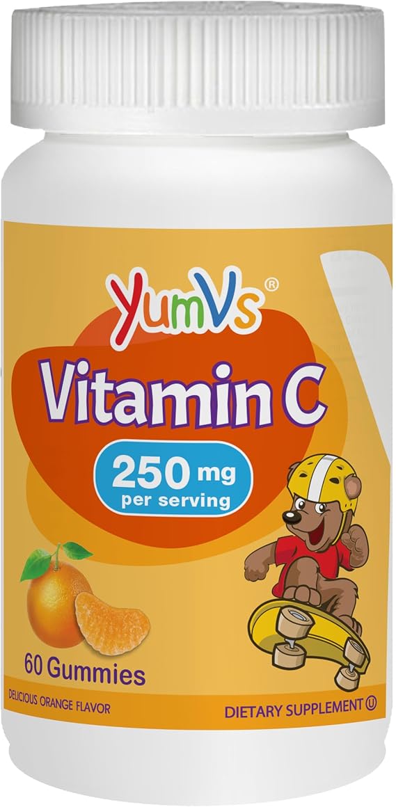 Yum-V's Chewable Vitamin C Gummies for Kids Kids Vitamin C for Daily Immune Support Kosher, Halal, Pectin-Based Tooth-Friendly Gummy Bears Orange Flavor 60 Count, Pack of 1