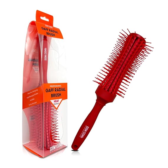 GOMCOMb GAFF Radial Hair Brush - Professional Blowout & Styling Tool, Aerodynamic Vented Design for Fast Drying & Salon-Quality Results - Detangles All Hair Types, Wet or Dry (Red)