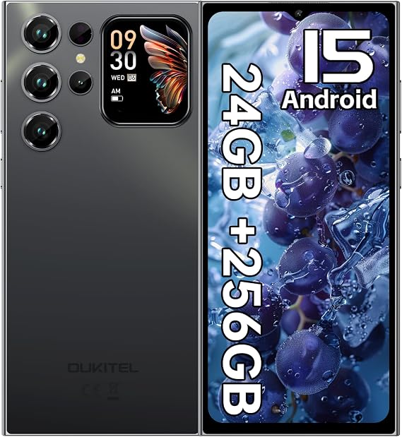 C62 Pro Android 15 Smartphone without Contract 24GB + 256GB Mobile Phone Cheap 6.88 Inch 90Hz Display with 1.81 Inch Rear Screen 5150 mAh Mobile Phone without Contract 13MP + 5MP/Dual SIM/Fingerprint/Face ID/BT5.0/NFC