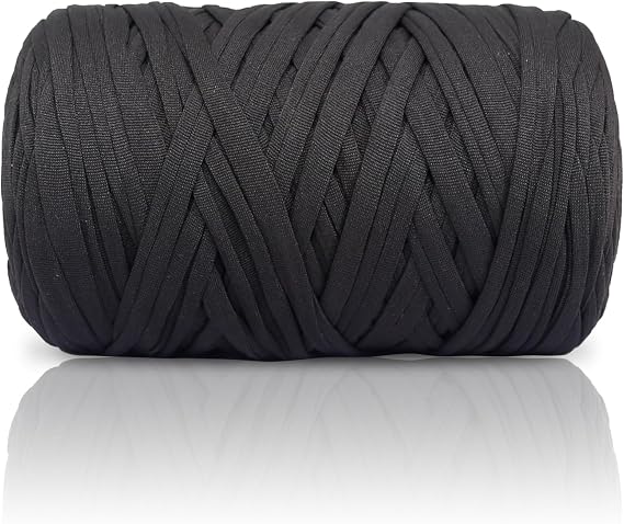 400g T-Shirt Yarn Elastic Fabric Crochet for DIY Knitting, 130 Yards Spaghetti Thick Knitting Yarn for Hand DIY Bag Basket Cushion Crocheting Projects, Home Decor (Black)