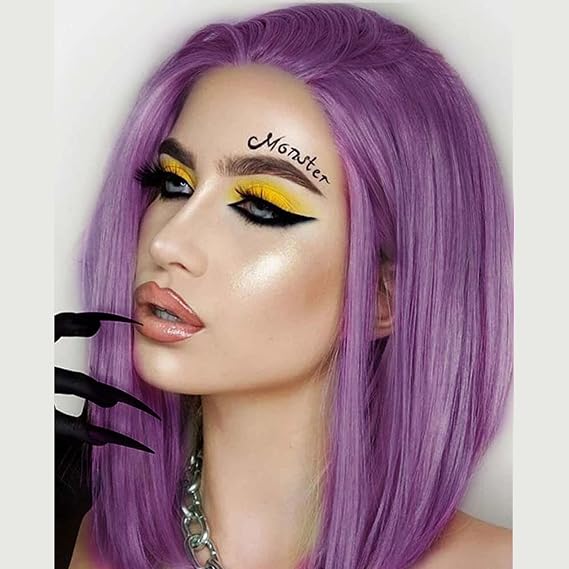 Purple Bob Wigs for Women Pastel Purple Lace Front Wig Realistic Soft Straight Frontal Short Hair Afro Wig Pre Plucked Hairline Glueless Synthetic Heat Resistant Cosplay Daily Ladies Drag 14Inch