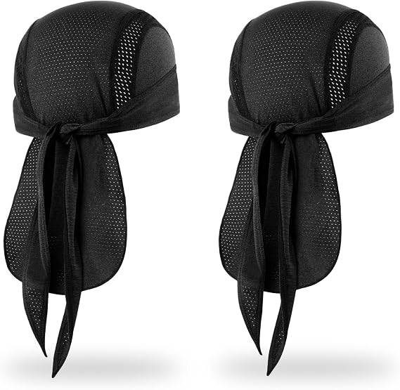 MELASA Cooling Do Rag Skull Cap Bandana, 2-Pack Breathable Mesh