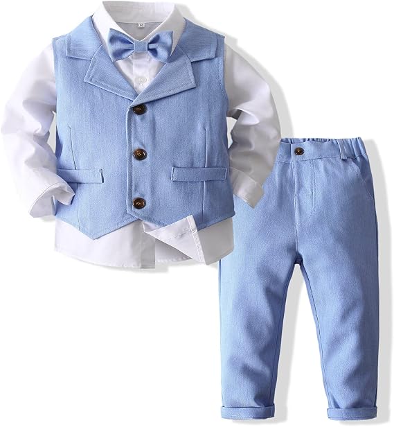 Kimocat Baby Boys Gentleman Bowtie Formal Outfit Suits Tuxedo Vest Wedding Party Suit