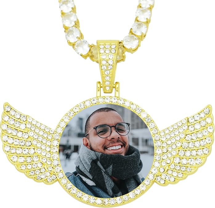 Picture Necklace Personalized Custom Picture Necklace Picture Chains for Men Photo Necklaces Customized Picture Memorial Necklace with Picture Dog Tag Necklace Personalized Photo Customized Pendant Hip Hop Jewelry Gift for Women Family and Lover