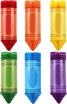 LIHAO 6PCS Classroom Decor Back to School Decorations, First Day of School Decorations, Hanging Crayon Pencil Honeycomb Tissue Paper Classroom Party Ceiling Decor (6 Colors)