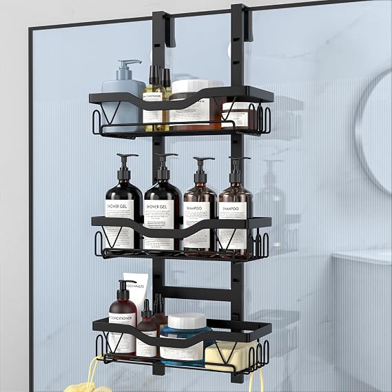 Hanging Shower Caddy, Over Door Shower Shelf, Black