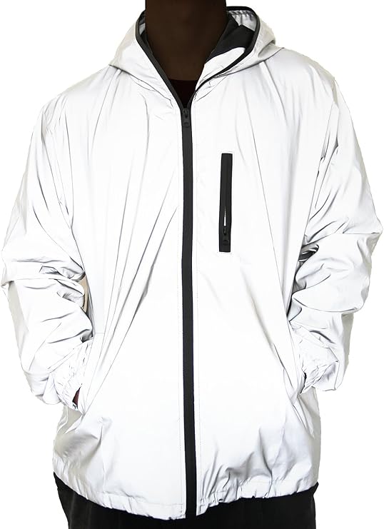 Men Reflective Coat Hooded Windbreaker Running Pocket Jacket