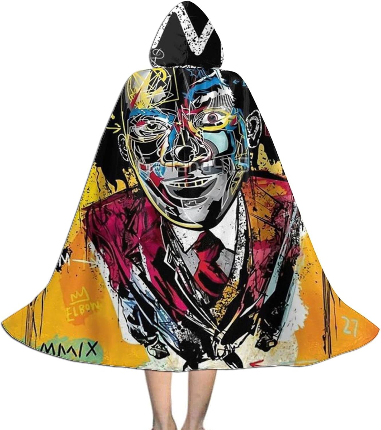WWGFS Jean-Michel Basquiat Kids Hooded Cloak Cape Funny Cloak with Hood Halloween Christmas Cloak Costumes Party Cape Black