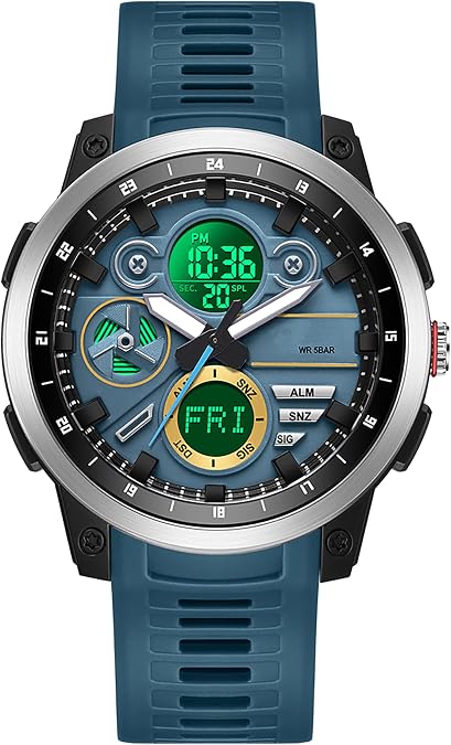findtime Watch for Men Sport Waterproof Chronograph Mens Watches with Countdown World Time Alarm Stopwatch Digital Analog Quartz Business Work Wristwatch