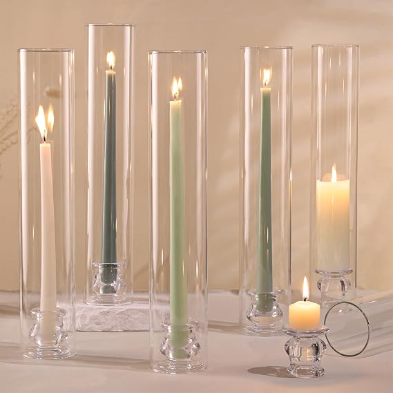 Volens Hurricane Glass Candle Holders- Set of 6 Candlestick Holders 14" H