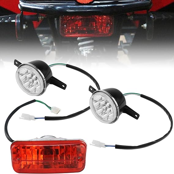 PRO BAT 12V LED Front Head Light Lamp + Rear Tail Brake Light | for 110cc 125cc 150cc 200cc 250cc Quad Dirt Bike ATV Chinese 4 Wheelers Coolster Taotao Baja