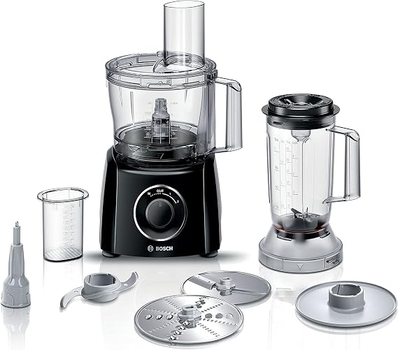 Bosch MultiTalent 3 Food Processor, MCM3201BGB, Black | With 2 Speeds/Pulse, 1 litre Jug blender, Slicing/Grating/Beating/Kneading attachments, Compact Design, 2.3 Litre Bowl, 800W