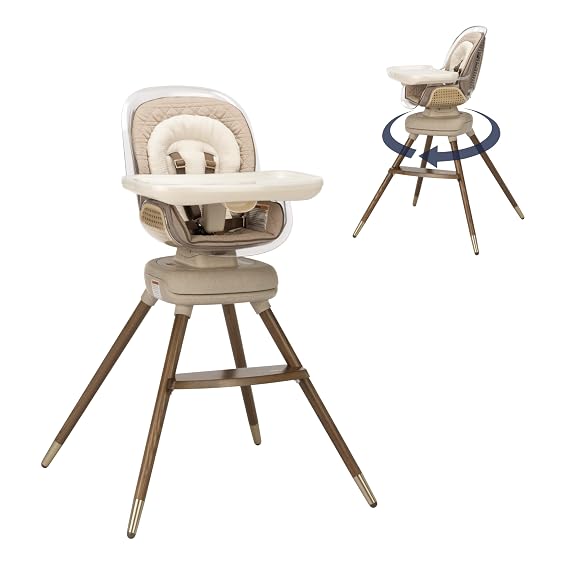 Maxi-Cosi Kiskadee 360 Rotating Baby High Chair, Infant to 5 Years up to 50 lbs, ClipQuik Magnetic Clip, 3-Position Tray, Washable Pad, Infant Recline, Booster Seat, Child Stool, Heritage