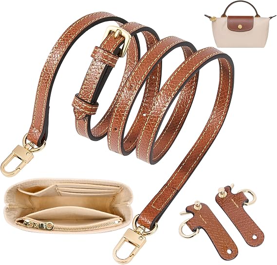 Purse Straps Replacement with Multi-Pocket Felt Handbag Organizer Insert Compatible with Longchomp Mini Pouch Tote Bag (2-Packs)
